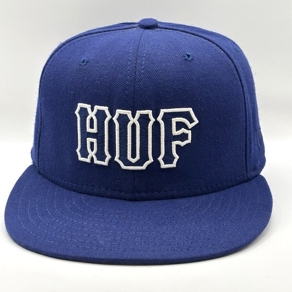 Huf Fitted Hats Size 8 Mens Wool Blue Skate Surf Script Made In USA